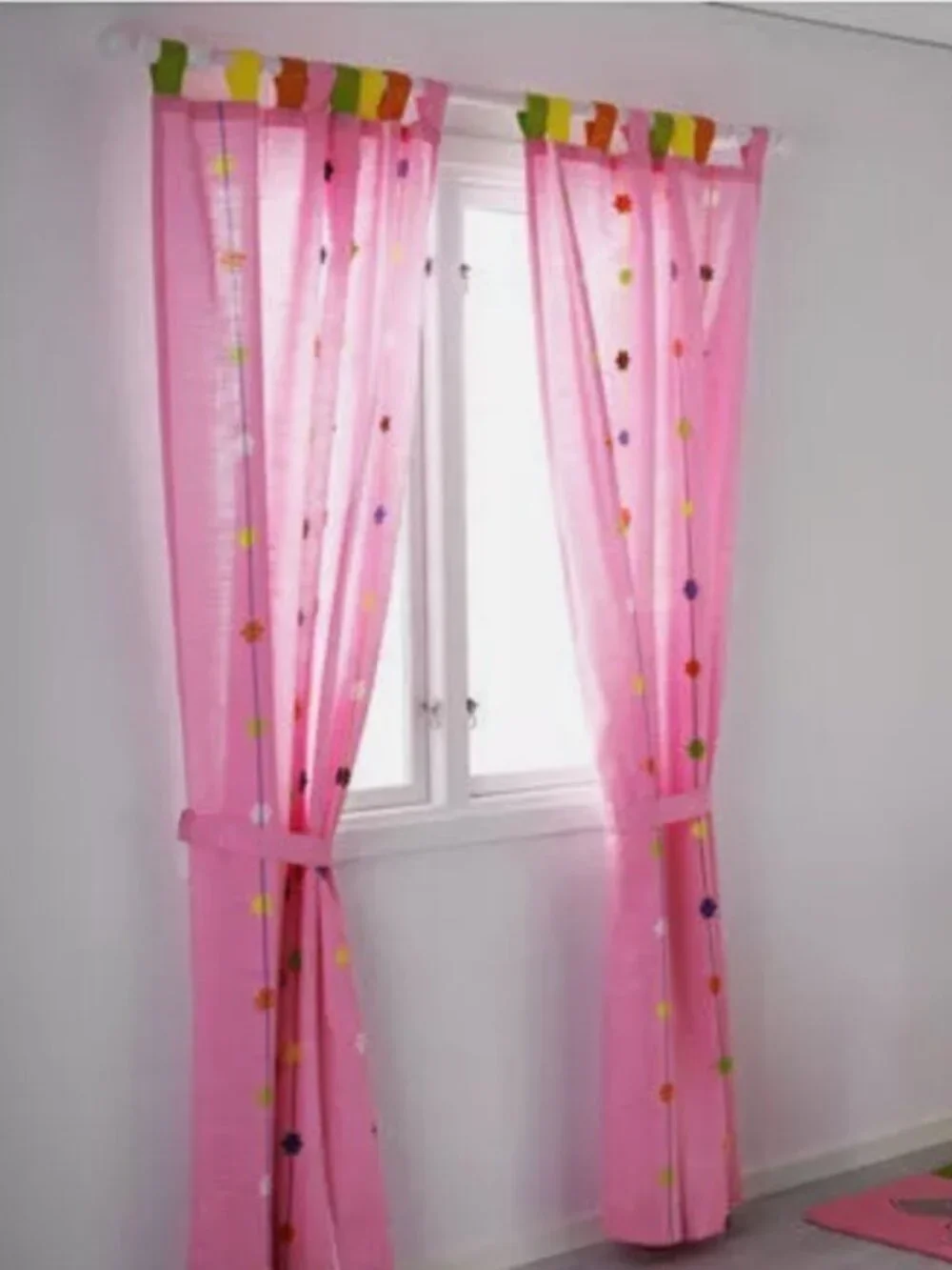 IKEA Festlig Pink Floral Applique Curtain Panels Tab Top 47x98 Vintage Y2K Kids